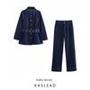 Kaslead New Women Clothes Western Style Fashion Loose Belt Top Casual High Waist Trousers