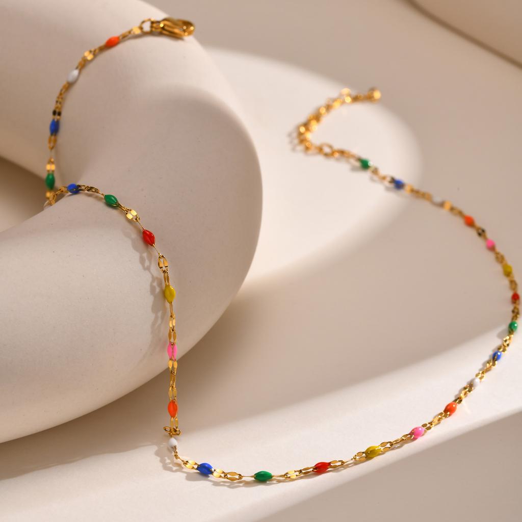 Jewelry Stainless Steel Colored Beads Lip Chain Necklace Gold E-Commerce Jewelry