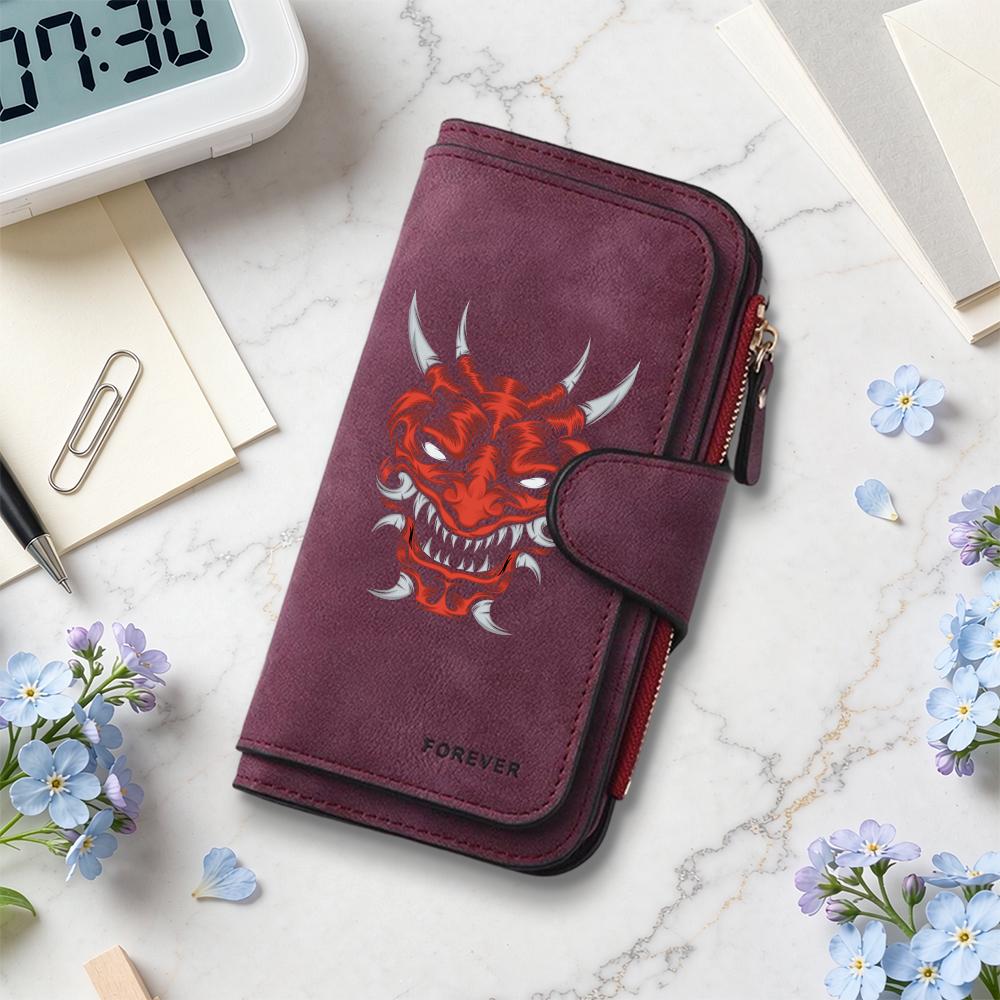 Gothic Oni Pattern Long Wallet Multislot Card Holder Coin Purse Forever Casual Portable Purse