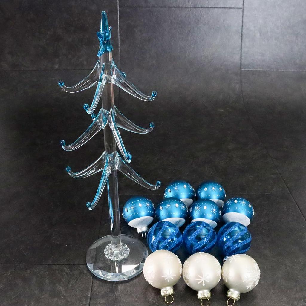 Fourcart Cute Glass Christmas Tree Ornament Set: Ball Tree Snow Blue x 3