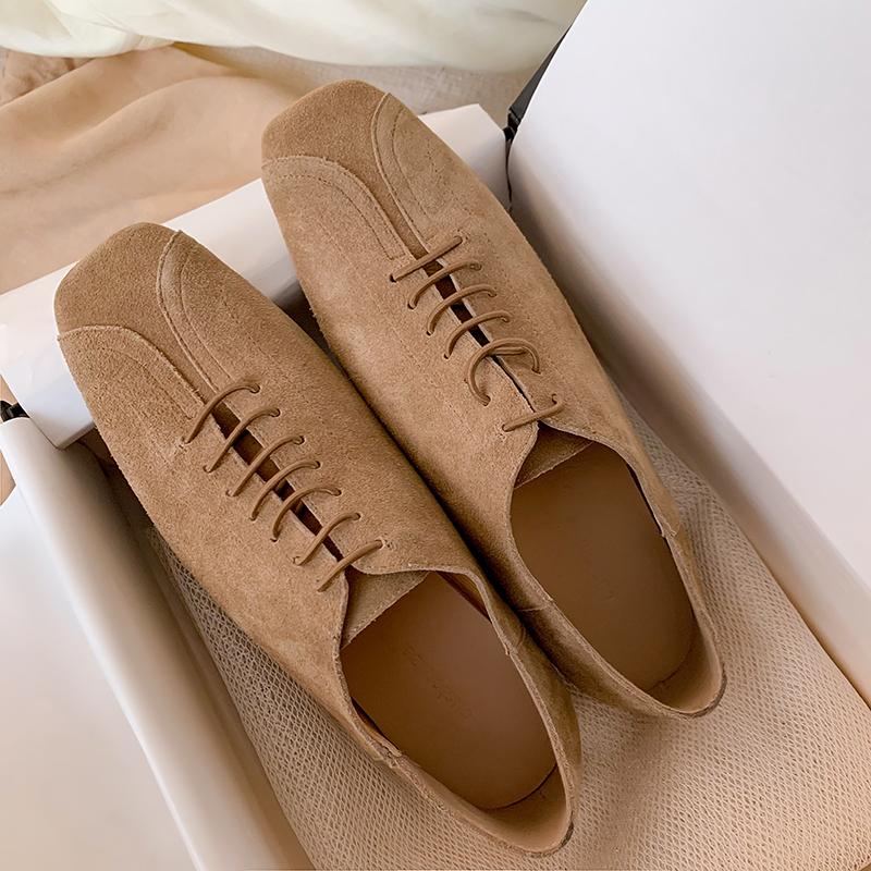 Fashion 2025 Spring Summer New Women Low Heel Square Toe Basic Casual Working Comfortable Flats Soft Genuine Leather Shoes Woman Concise