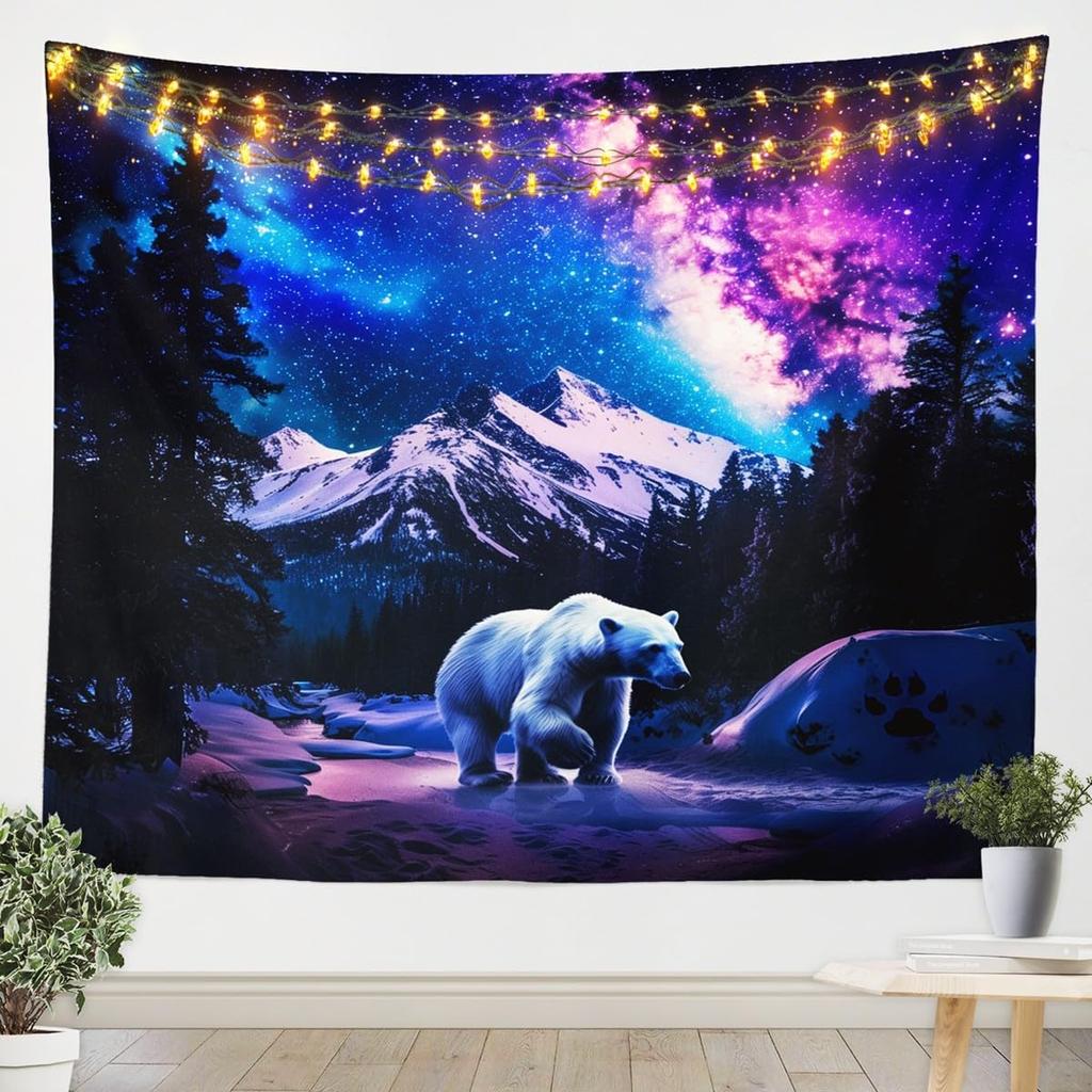 Vibrant Galaxy Nebula Tapestry, Swirling Red & Blue Cosmic Cloud on Dark Starry Backdrop, Aesthetic Wall Decor for Home