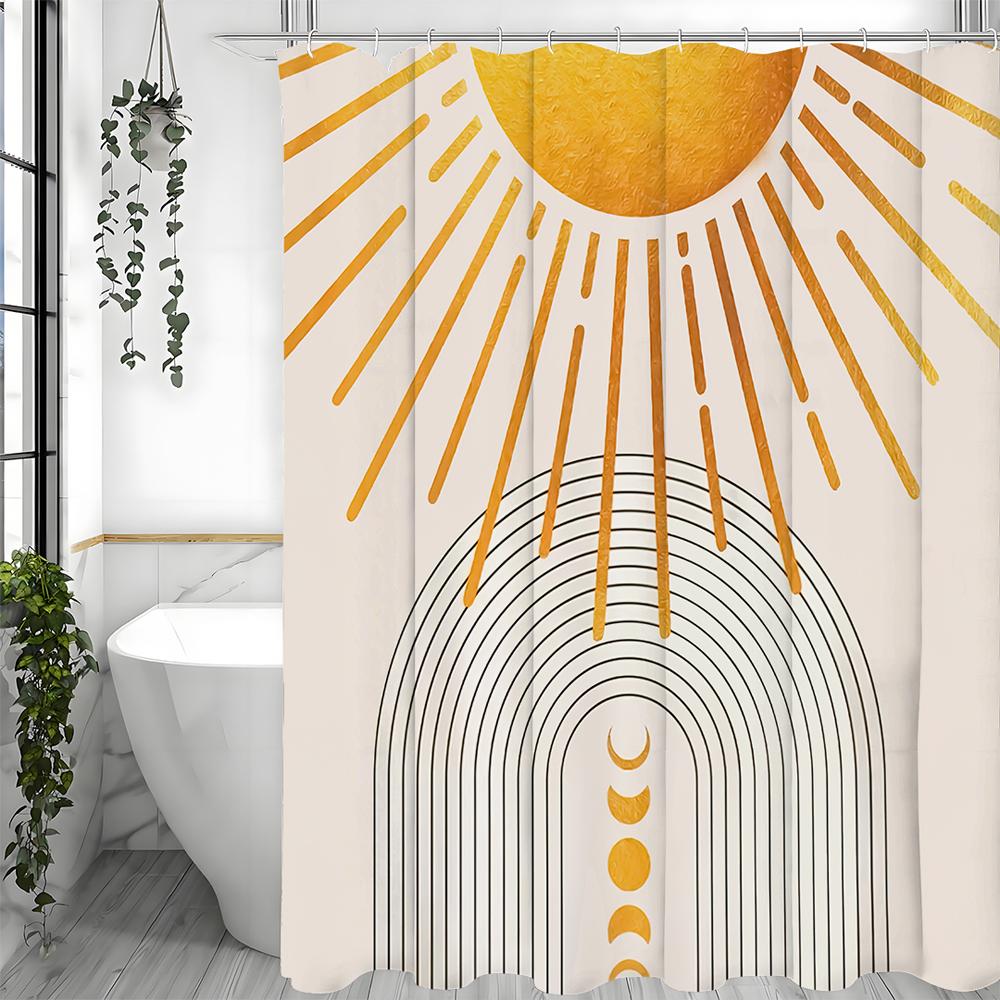 Sun Arch Moon Phase Shower Curtain, Bathroom Decorative Shower Curtain, Waterproof Shower Curtain with Hooks