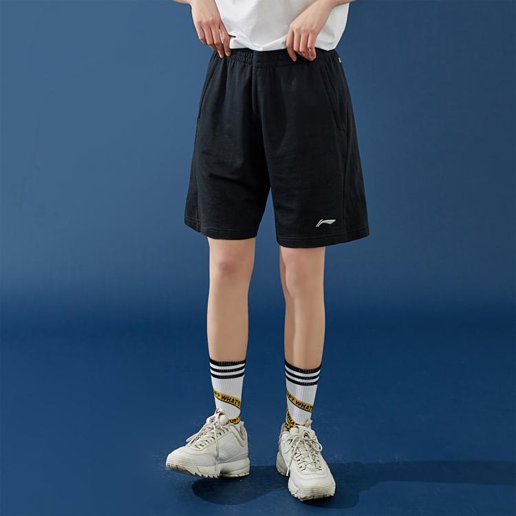 Li Ning Logo Print Straight Loose Shorts Unisex shorts Black YKST053-1