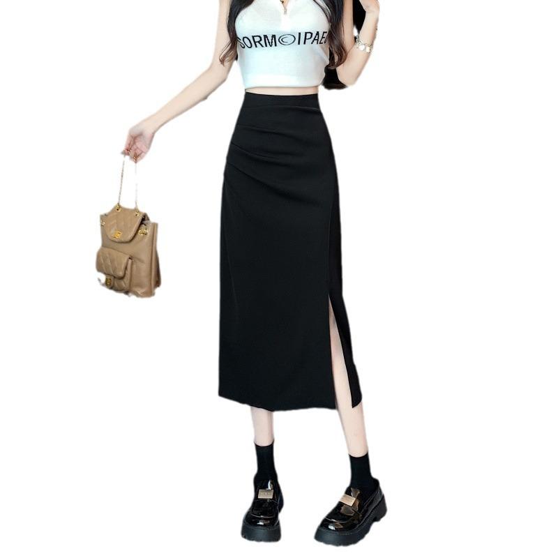 Women's Summer High-Waisted Slimming Mid-Length Knee-Length Pleated Skirt Versatile Hip-Covering A-Line Casual All-match Versatile Skirt