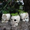 Skull Planter Decorative Resin Craft Outdoor Creative Balcony Decoration Skeleton Flower Pot for Garden Yard Artistic Home Decor