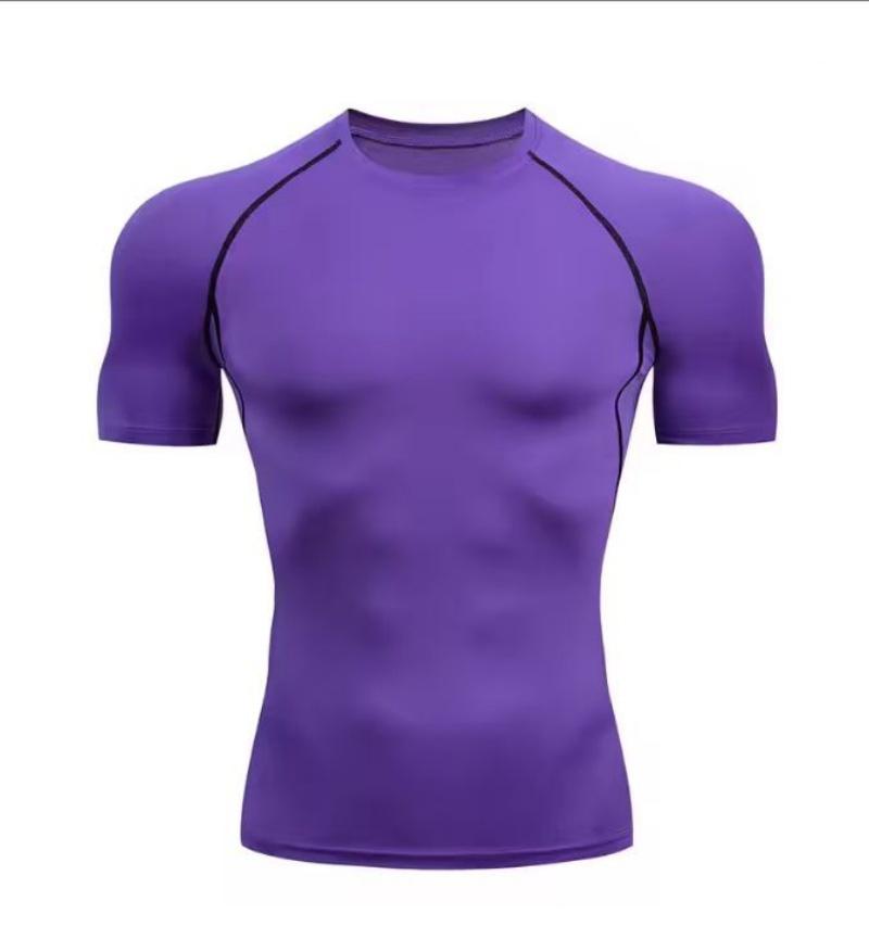 Men Gym Sport T-shirt Compression Elastic Quick Dry Tight Sweat-Wicking Breathable Jogging Running Fitness Athletic Workout Tee