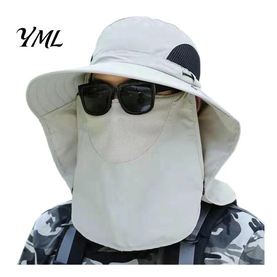 Breathable Mesh Face Mask Hat Sun Hats for Men, UV Protection Fishing with Neck Flap & Mask, Full Coverage Wide Brim Bucket Hat, Foldable Summer