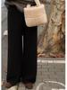 Women's Soft Fluffy Wool Wide-Leg Pants, Thickened Knit Cashmere, Petite Drape Long Straight-Leg.