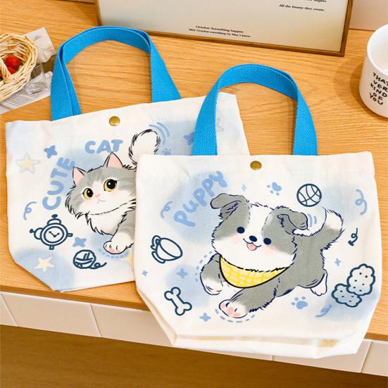 Süße Tierprint-Tragetasche Kinder Canvas-Tasche mit Katze Border Collie Prints Wiederverwendbare Einkaufstasche für Erwachsene Jungen Mädchen Schule Picknick Ausflug