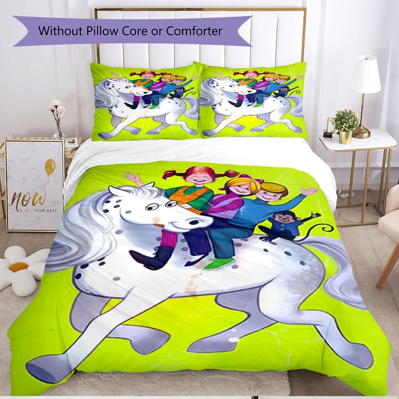 3pcs Duvet Cover Set (1*Duvet Cover + 2*Pillowcase, Without Core), Pippi Longstocking Print Soft All‑Season Bedding Set, Home Bedroom Decor Gift