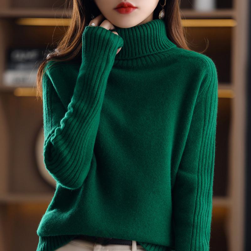 Einfarbiger Strickpullover in Übergröße, lässiger Rollkragenpullover mit langen Ärmeln für Herbst und Winter, Damenkleidung in Übergröße