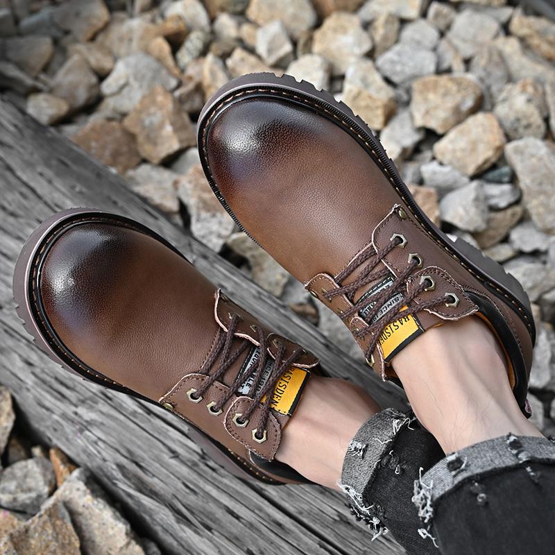 Newest Spring Genuine Leather Shoes Men Lace Up Thick Bottom Outdoor Wear-Resistant Tooling Male Shoes Casual Sneakers Men Footwear