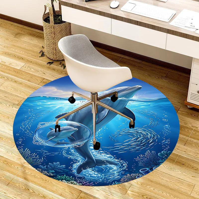 1PC dolphin ocean Non-Slip Floor Round carpet, Office, family, bedroom, Large Area Rug Indoor Rugs,  Durable Polyester-L0400