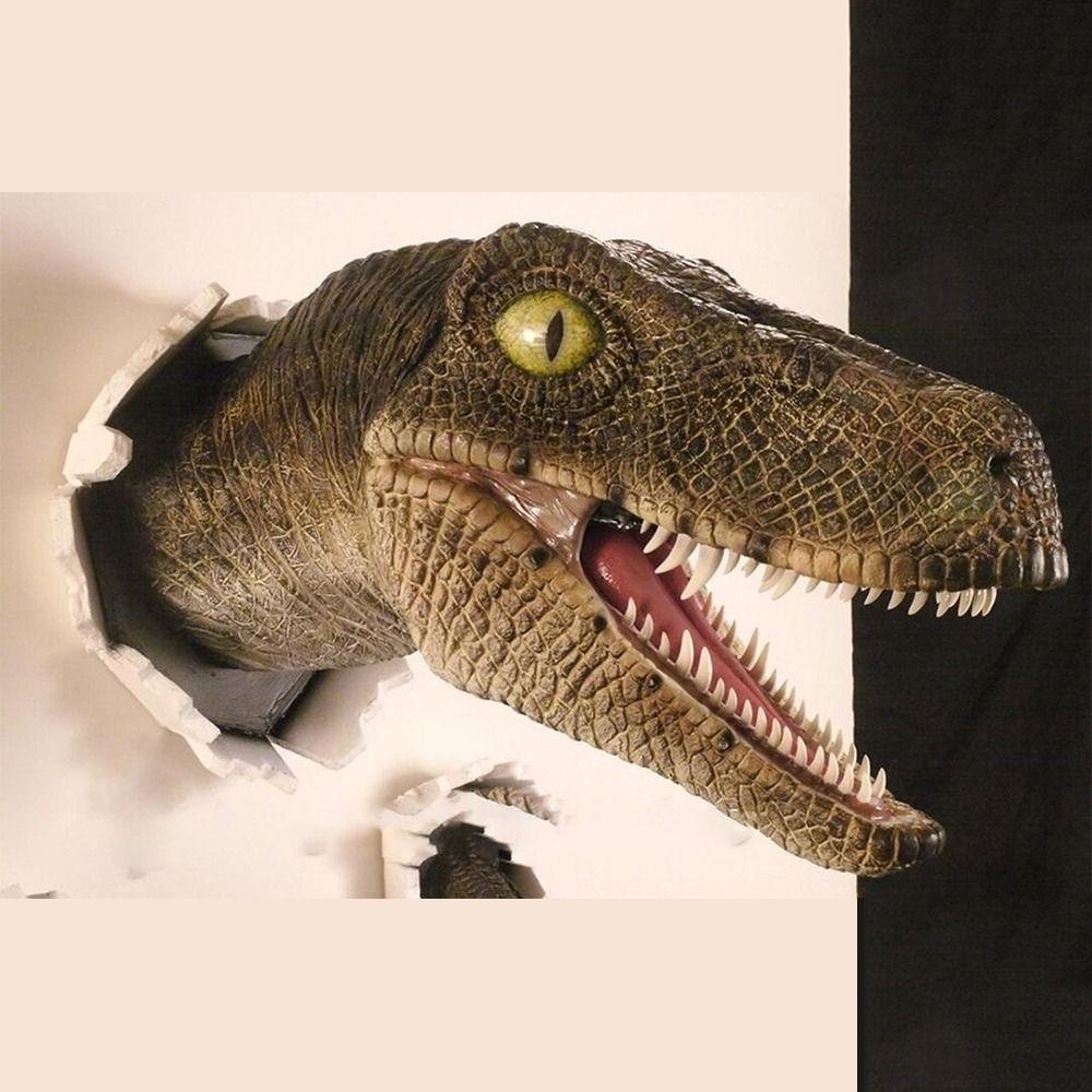 3Pcs/set Realistic Wall-Broken Velociraptor Statues Resin Jurassic T-REX Wall Sculpture Home Decor