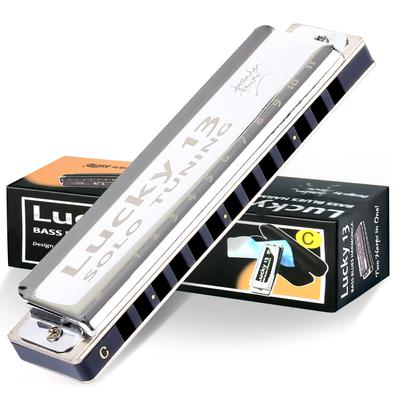 East Top Harmonica Blues Harmonica 13 trous C accordé Jazz Professionnels Adultes Enfants Étude Pratique Laiton Couverture Toile Étui Lucky13 (solo-C)
