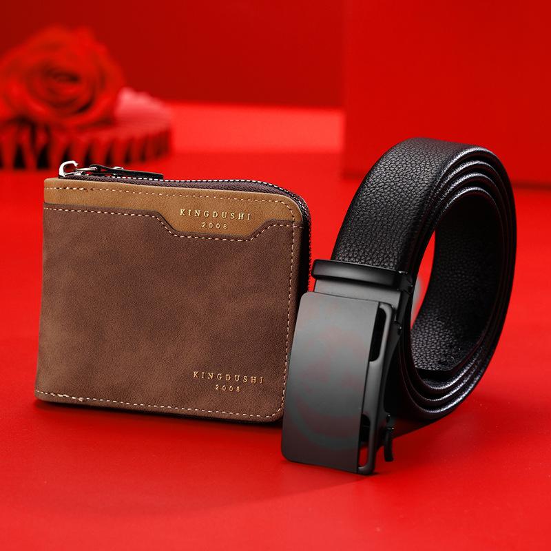 Gift Belt Wallet Suit Men's Genuine Leather High End Belt Wallet Gift Box Automatic Buckle Business Cowhide Men's Belt