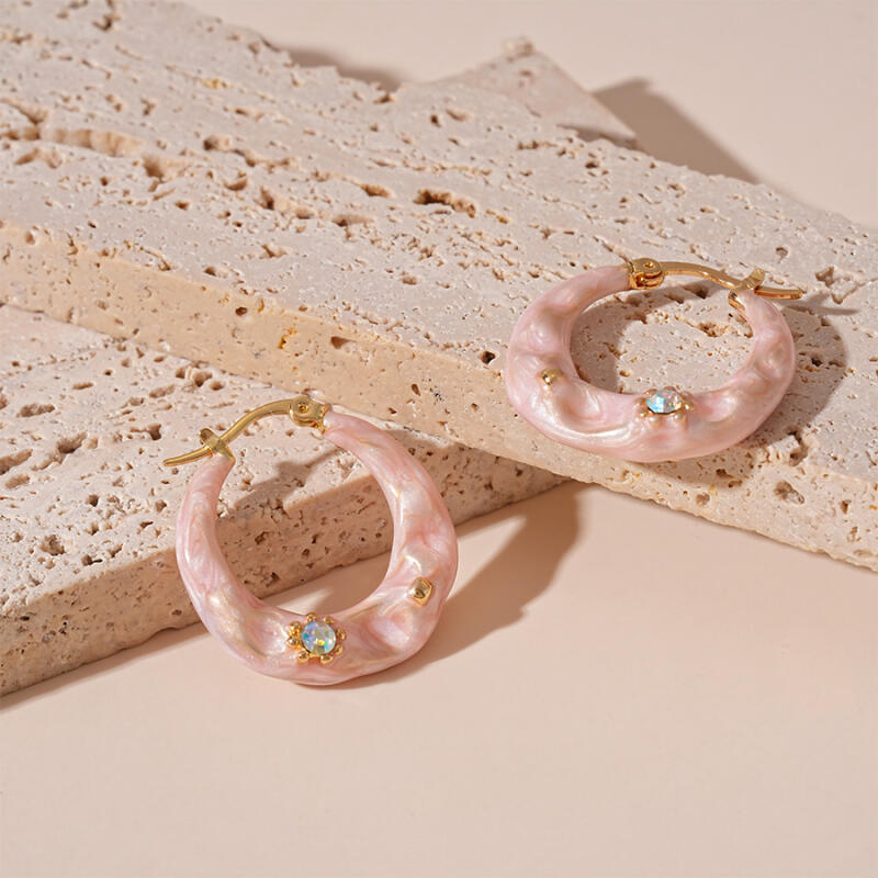 Irregular Blue Glazed Enamel Hoop Earrings for Women Girls Geometric Circle Earrings Buckle Daily Commute Jewelry Accessories