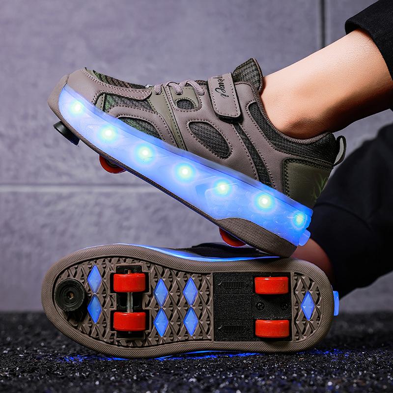Kid's Luminous Sneakers Led Light Shoes Children's /Boys /Girls USB Charging Glowing Wheels Parkour Roller Skate Shoes