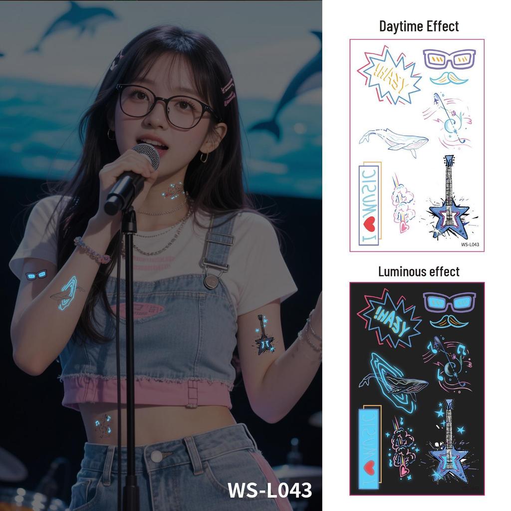 Blue Luminous Waterproof Tattoo Stickers for Carnival & Music Festivals - Sweatproof & Durable