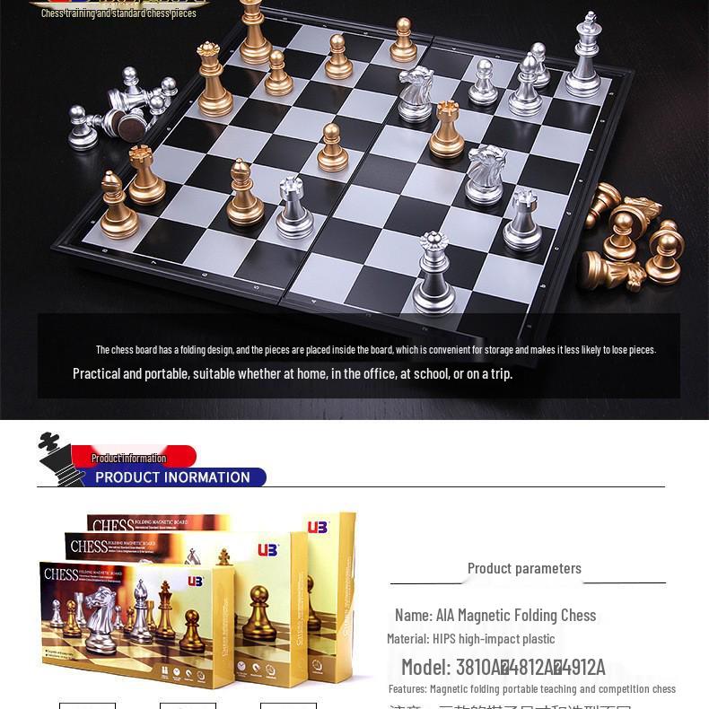 UB Friend Faltbares Magnetisches Gold & Silber Internationales Schachspiel mit Großem Schachbrett
