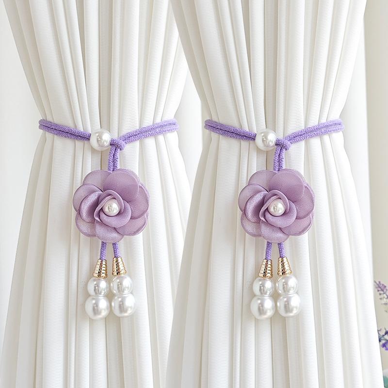 2Pcs Elegant Artificial Pearl Flower Curtain Tiebacks Adjustable Curtain Buckles Home Decor Add Warm Atmosphere To The Home
