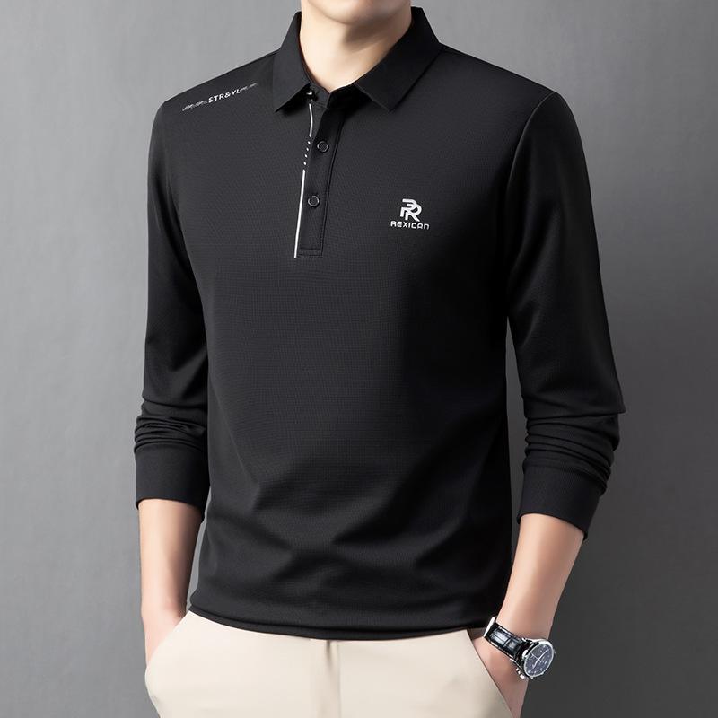 New Lapel Men's Polo Shirt Casual Long-sleeved T-shirt Autumn Young Seamless Bottoming Shirt Solid Color Dad Dress.