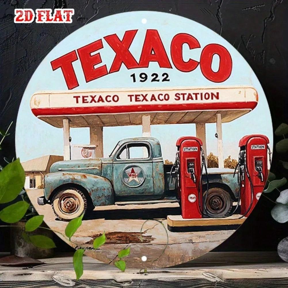 Vintage Texaco Gas Metal Tin Sign Retro Truck Wall Decor 7.87 Inch Round