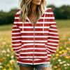 Women's Casual Striped Print Long Sleeve Hooded Jacket with and Pockets