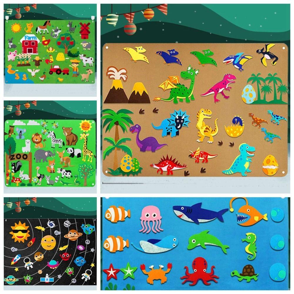 Starry Sky Payment Montessori Felt Puzzle Dinosaur World Felt Board Stories Set   Children Toys