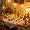 9/18pcs Mini Golden Musical Instrument Ornaments 2-7cm Miniature Guitar Violin Horn Saxophone Dollhouse Decor Desktop Display