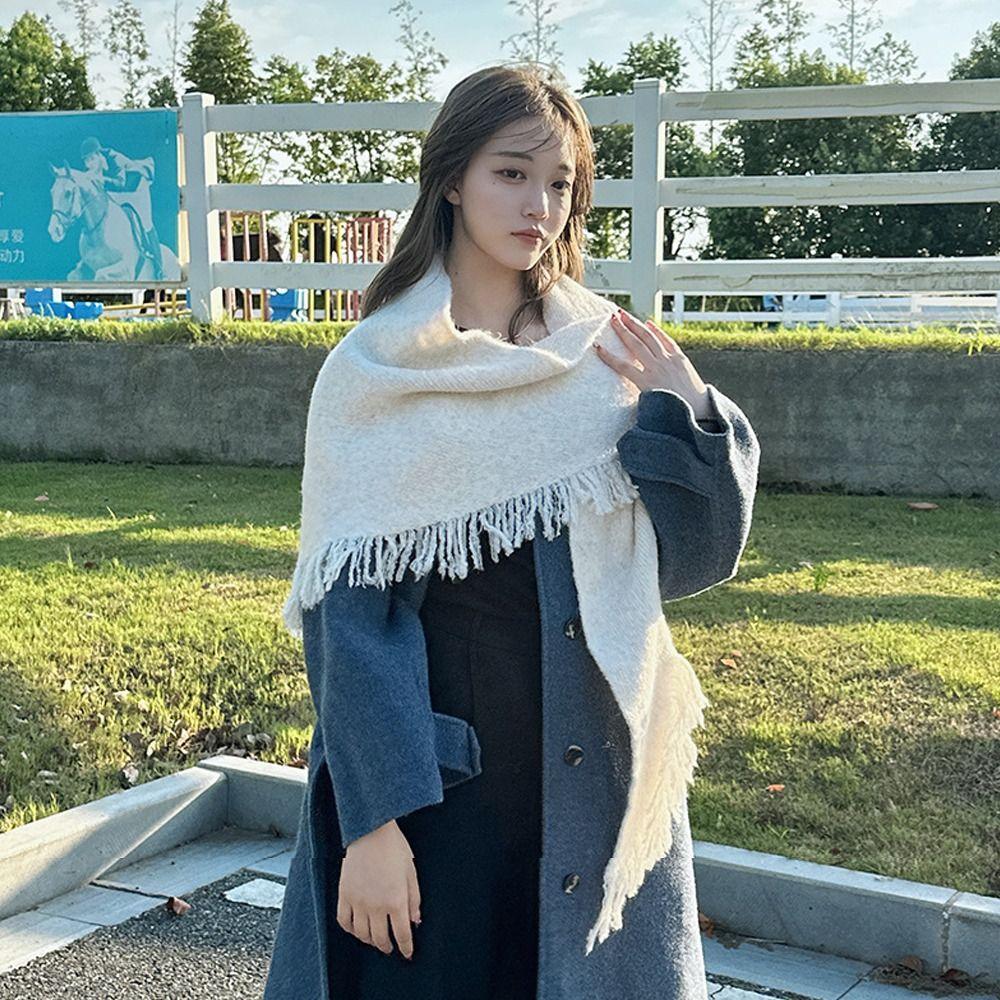 High Quality Winter Triangle Shawl Versatile Tassel Knitted Shawl Wraps Thickned Cold Proof Blanket Scarf for Women