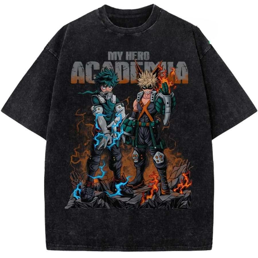 Dabi My Hero Academia Clothing Men Short Sleeve Manga T-shirts Vintage Washed T Shirt Casual Cotton Tee Harajuku Male Tshirt