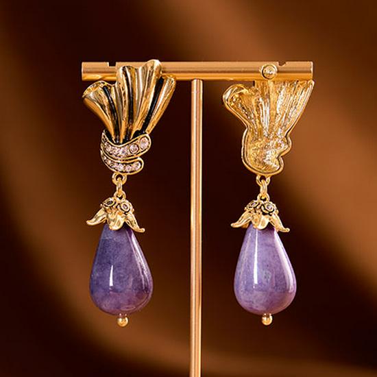 Vintage Purple Teardrop Stud Earrings - 925 Silver, Elegant & Versatile Jewelry