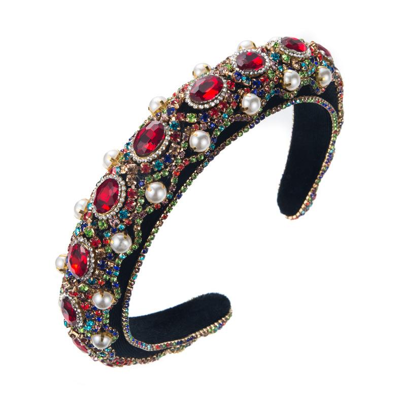 Women's Hairband Personalized Alloy Inlaid Pearl Flannelette Sponge Retro Shiny Headwear