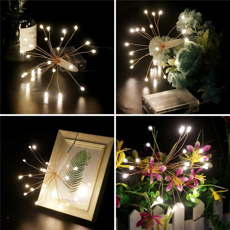 LED Firework Fairy String Lights Battery Powered Starburst Hanging Lamp DIY Garland Twinkle Light for Christmas Wedding Festival Party Decoration