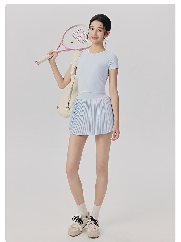 Damen Hochtaillierter Fake-Zweiteiler Plissierter Tennisrock mit Taschen