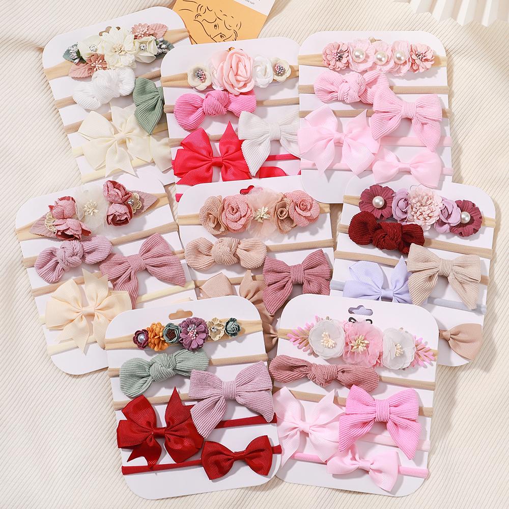 5Pcs/lot Baby Elastic Nylon Headband Newborn Sweet Flower Lace Bow Hair Bands for Babe Infant Toddler Soft Girl Hair Accessories