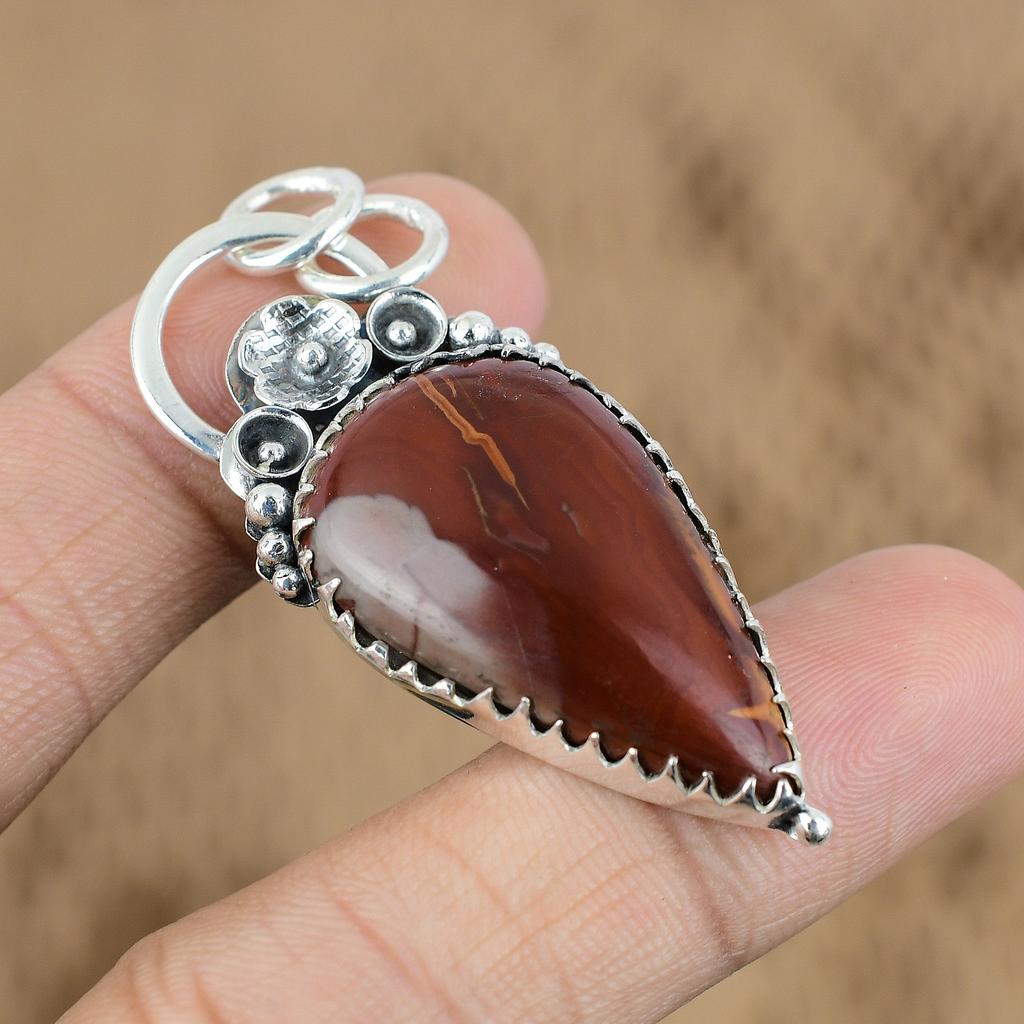 Natural Noreena Jasper Gemstone Pendant Flower Red 925 Sterling Silver Jewelry
