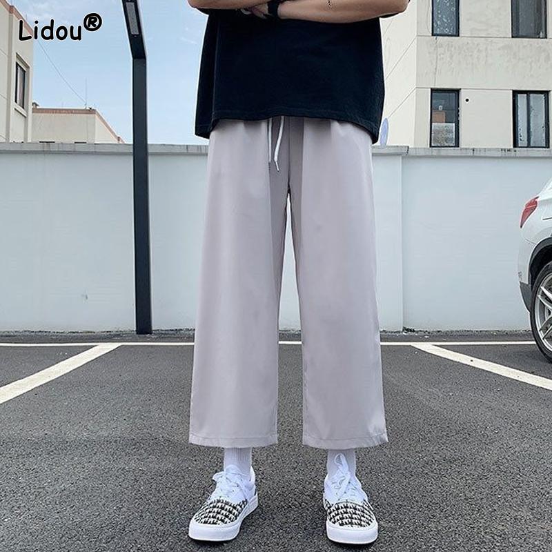 Men's Clothing 2023 New Neutral Solid Color Straight Man Loose Simplicity Fashion Young Style Casual Comfortable Wide Leg Pants