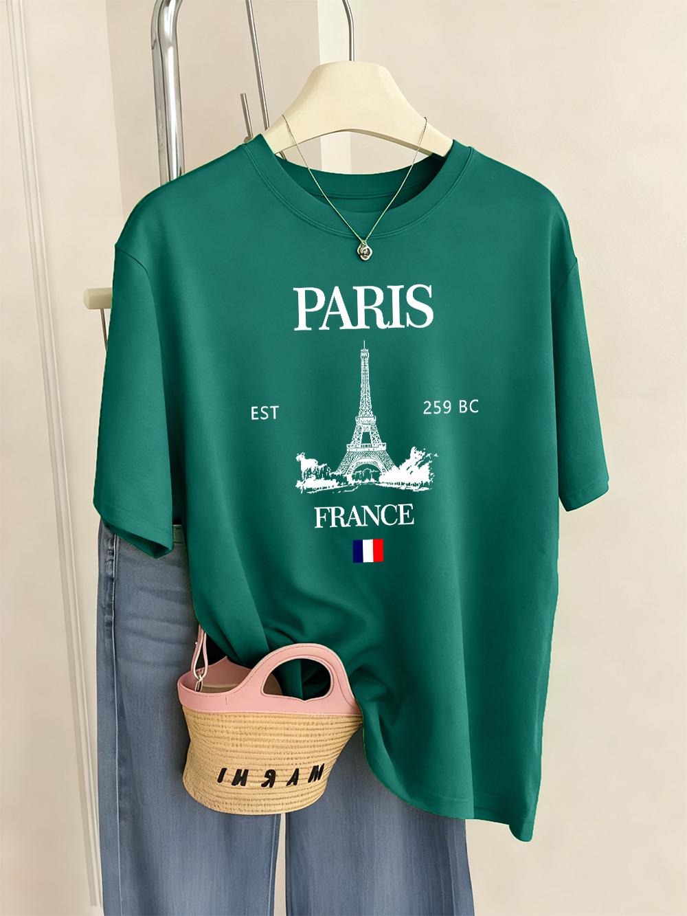 

Paris France Eiffel Tower Prints TShirts Women Summer Basic Short Sleeve Tops ONeck Loose T Shirts Basics Soft Womans Clothes 4XL