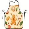 1pc Gingerbread Cookies & Candy Cane Holly Print Apron - Adjustable Waistband, Durable Easy-Clean Polyester Suitable for Kitchen Cooking, Christmas, H
