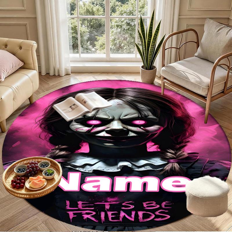 Custom Name Personalized Bride of Chucky Print Round Rug, Versatile Home Decor Carpet, for Playroom, Apartment, Balcony, Entryway, Hallway Gift