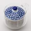 Hasami-yaki Glass Pot with Blue Milk Pattern (Super Stainless Steel with Tea Strainer), 375ml Capacity, Product Number: 73588