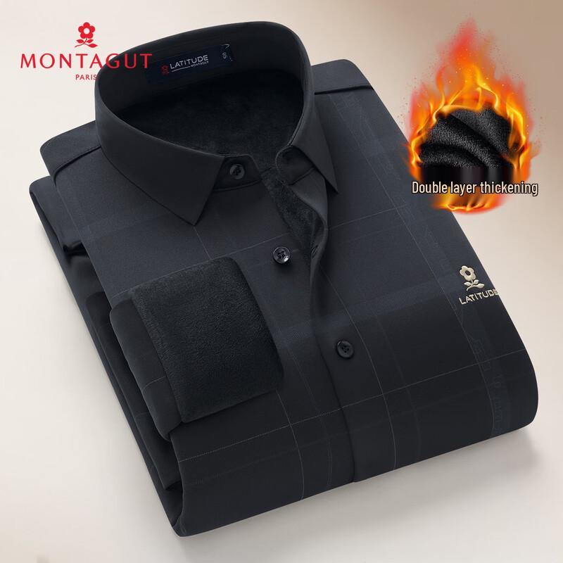 

Montagut Men s Fleece-Lined Business Casual Long-Sleeve Shirt 48
