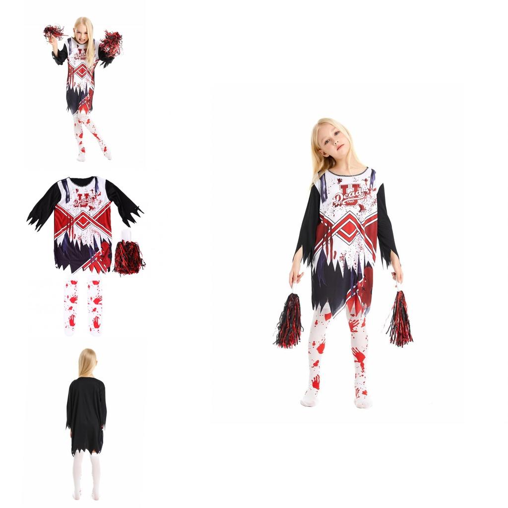 Eye-catching Halloween Girls Zombie Cheerleader Cosplay Dress For Theme Parties