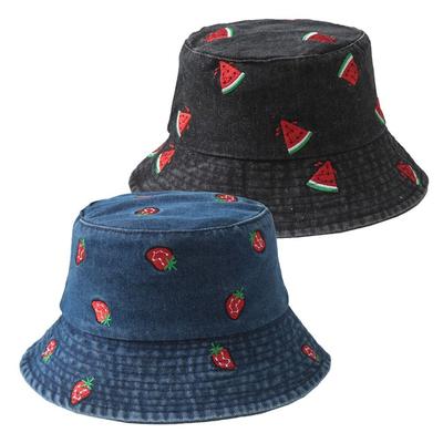 Butterfly Pattern Denim Bucket Hat Wide Brim Sun Hat Breathable Beach Hat Spring and Summer