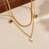 Gold Plated Double Layer Necklace with Black and White Heart Charms Fashion Jewelry for Women
