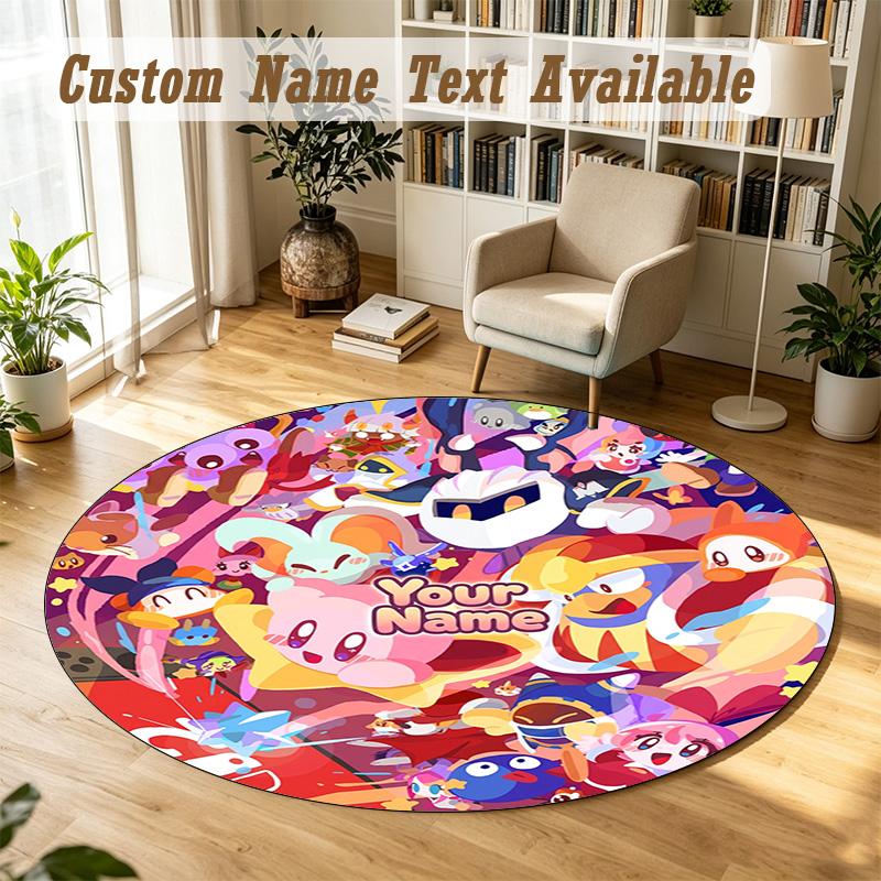 Round Rug Custom NameKirby Pattern Non Slip Carpet Home Floor Decor