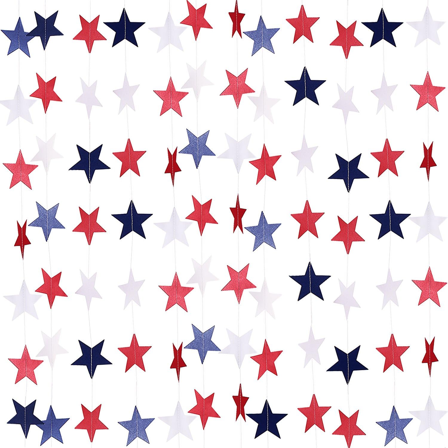 TecUnite 8 Strands Patriotic Star Streamers Banner Garland for 4th of July BBQ, Memorial Day, Veterans Day Party, Independence Day Celebration, Labor